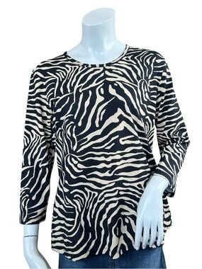 J. McLaughlin Tan & Black Zebra Print 3/4 Sleeve Catalina Cloth Top Size XL